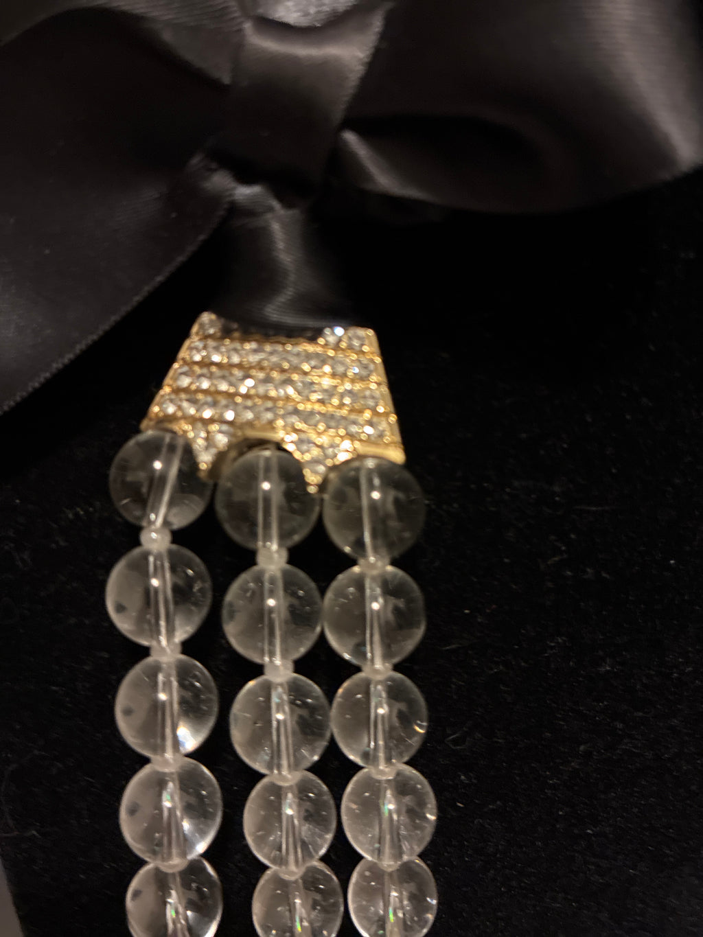 Vintage Glass Bead Necklace With Rhinestones And Bows