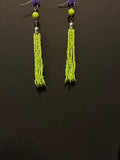 Lime Green Bead Tassel Earrings