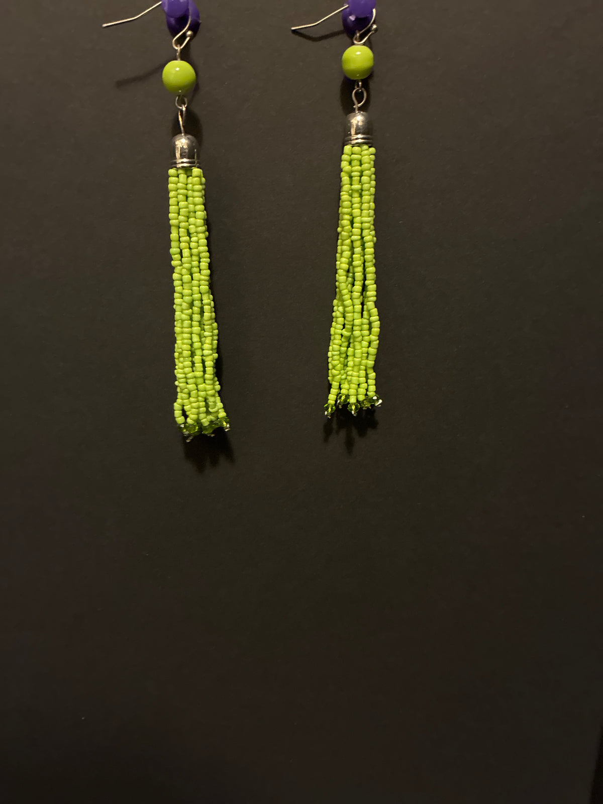 Lime Green Bead Tassel Earrings