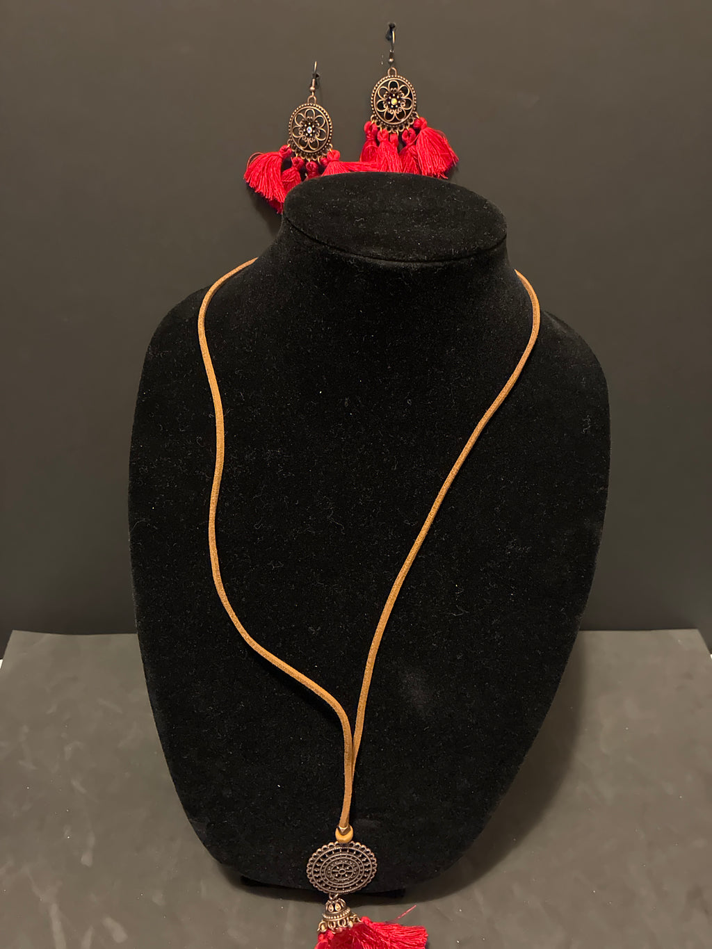Earrings and Adjustable Necklace in Tassel Style
