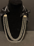 Vintage Glass Bead Necklace With Rhinestones And Bows
