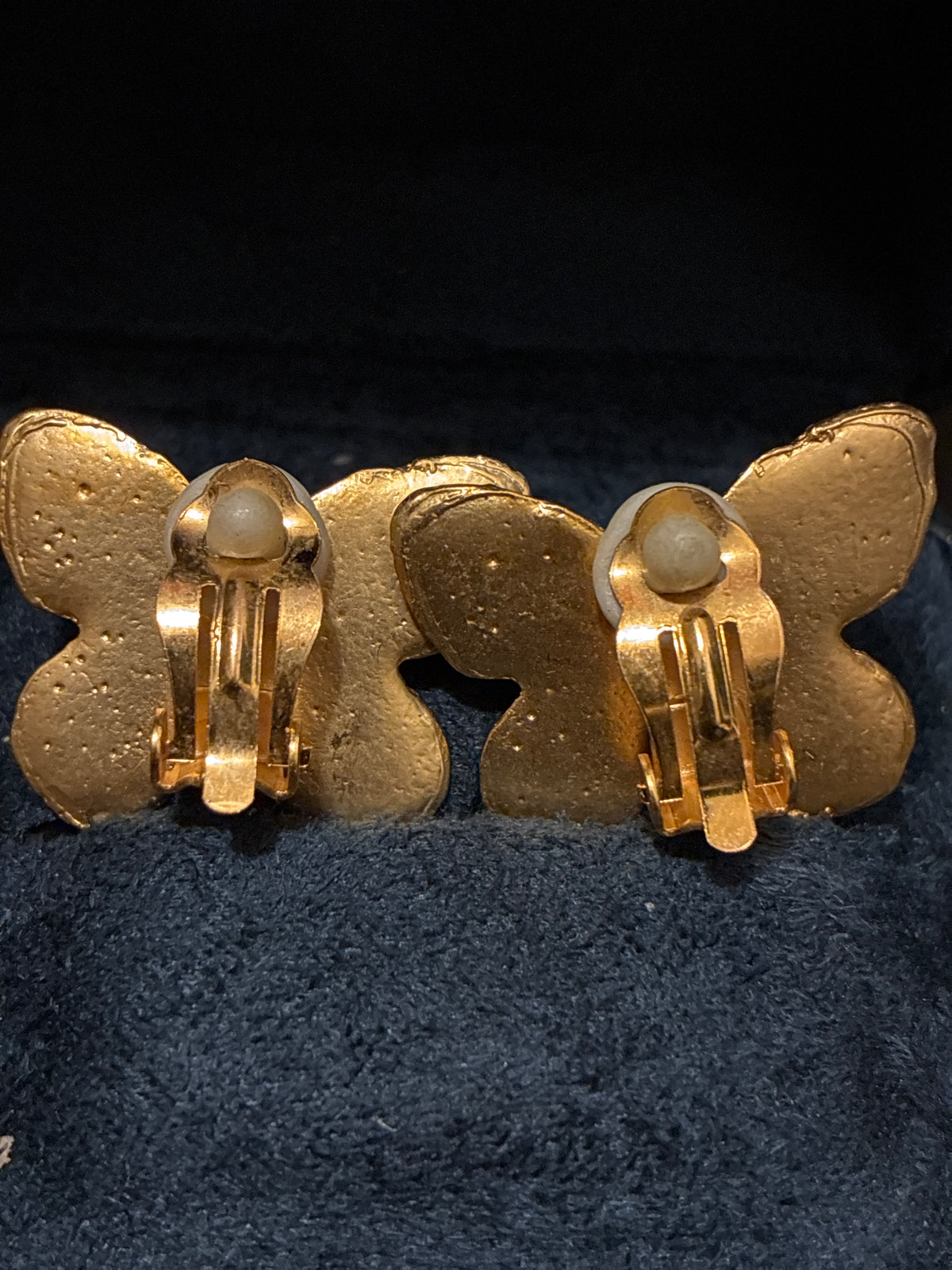 Gold Tone Vintage Butterfly Clip On Earrings